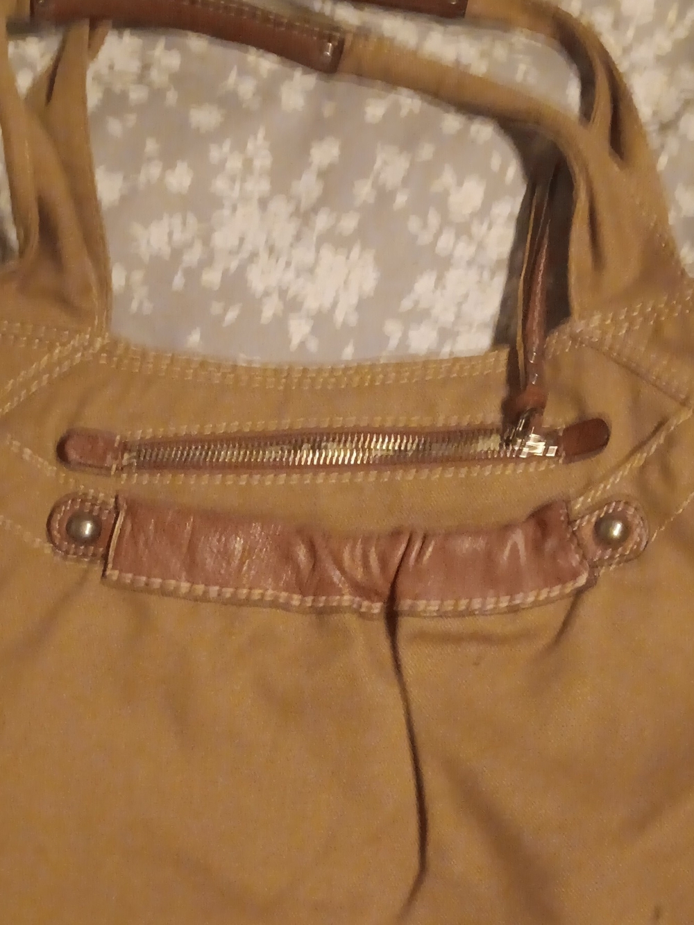 Fossil Tan and Brown Leather-Trim Shoulder Bag